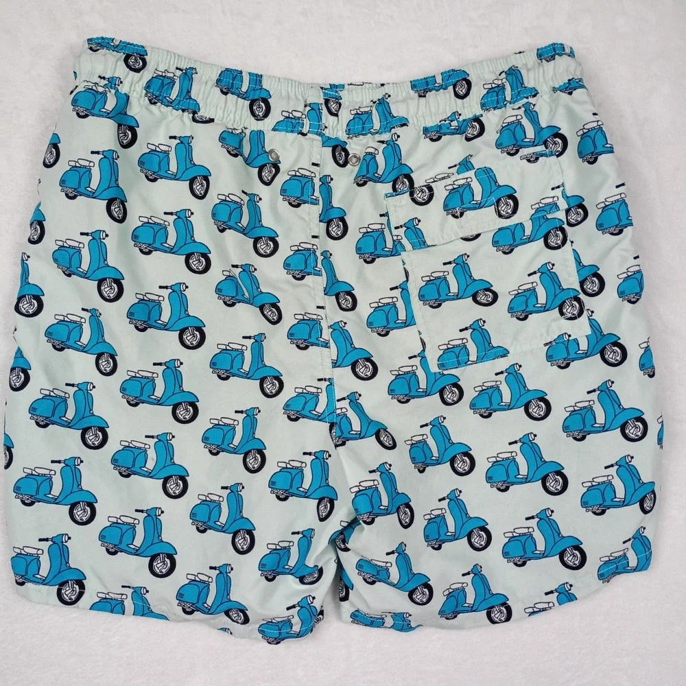 Tom & Teddy‎ Mens Blue Scooter Print Swim Trunks Mint  Medium M